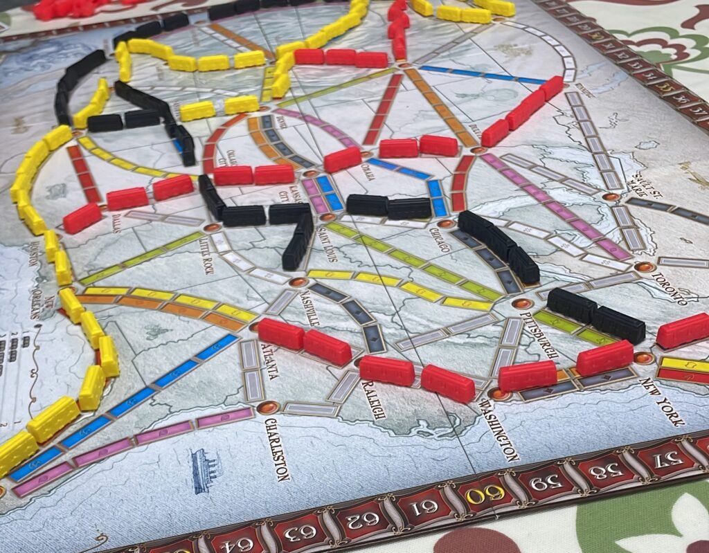 The board game Ticket to Ride being played