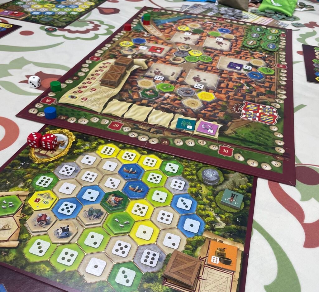 The board game The Castles of Burgundy being played